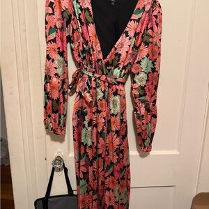 Lulu's Floral Long Sleeve Wrap Dress - Pink and Green